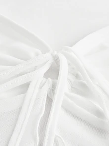 SHEIN ICON Y2k Cute Front Drawstring Sweetheart Sheer T-Shirt Festival Fall Outfits - White - View 5