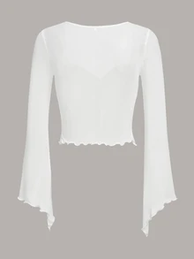 SHEIN ICON Y2k Cute Front Drawstring Sweetheart Sheer T-Shirt Festival Fall Outfits - White - View 2