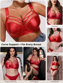 Bareli Dear حمالة صدر حمراء بمقاس كبير مع سلك داخلي، كوب رفيع، حزام عريض غير قابل للانزلاق، 1 قطعة - الأحمر - مشاهدة 7