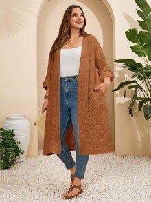 BrightlyHer Plus Size Solid Color Long Vacation Casual Outerwear Autumn Formal Brown - Rust Brown - View 4