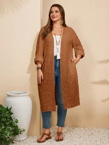 BrightlyHer Plus Size Solid Color Long Vacation Casual Outerwear Autumn Formal Brown - Rust Brown - View 6