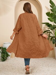 BrightlyHer Plus Size Solid Color Long Vacation Casual Outerwear Autumn Formal Brown - Rust Brown - View 3