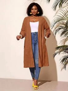 BrightlyHer Plus Size Solid Color Long Vacation Casual Outerwear Autumn Formal Brown - Rust Brown - View 1