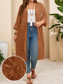 BrightlyHer Plus Size Solid Color Long Vacation Casual Outerwear Autumn Formal Brown - Rust Brown - View 8