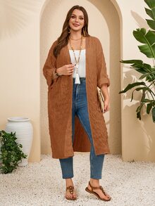 BrightlyHer Plus Size Solid Color Long Vacation Casual Outerwear Autumn Formal Brown - Rust Brown - View 5