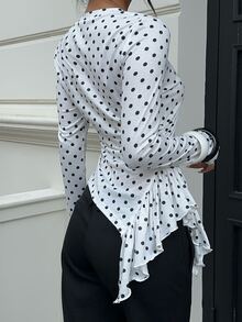 Siren Gaze Women's New Autumn/Winter Polka Dot Slim Fit Base Layer T-Shirt Brunch White And Black Polka Dot Elegant - White - View 2