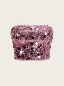 SHEIN ICON Y2K Style Glitter Tube Top, Sexy Party Clubwear - Baby Pink - View 1