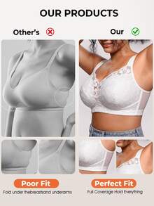 Bareli Dear Plus Size Wireless Thin Cup Lace Patchwork Non-Slip Wide Strap Comfortable Bra Single Pack - White - View 4