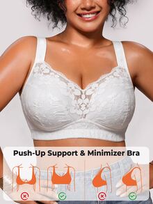 Bareli Dear Plus Size Wireless Thin Cup Lace Patchwork Non-Slip Wide Strap Comfortable Bra Single Pack - White - View 6
