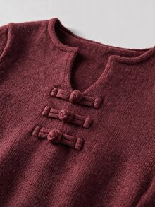 Flora Isola Flora Isola Elegant Round Neck Ruffle Hem Long Sleeve Design Women's Sweater Dress - Burgundy - View 7