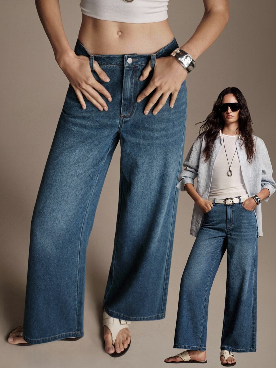 Anewsta Essential Women's Casual Blue Washed Wide Leg Denim Jeans, Streetwear Fall/Winter Pants For Everyday Outfits
