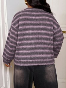 SHEIN PETITE CURVE 大尺碼圓領條紋秋季休閒傳統Y2K 90年代機場辦公度假T恤 - 彩色 - 查看 2