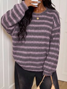 SHEIN PETITE CURVE 大尺碼圓領條紋秋季休閒傳統Y2K 90年代機場辦公度假T恤 - 彩色 - 查看 6