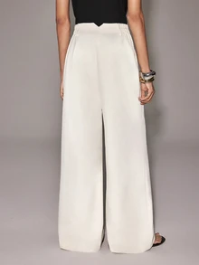 Anewsta Essential Elegant Modest Versatile Casual Outing Work Office Commute Women's Off-White Loose Long Pants Minimalist Old Money Style Business Banquet Fall - Apricot - View 6