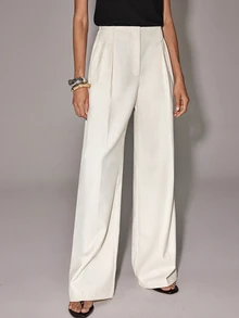 Anewsta Essential Elegant Modest Versatile Casual Outing Work Office Commute Women's Off-White Loose Long Pants Minimalist Old Money Style Business Banquet Fall - Apricot - View 4