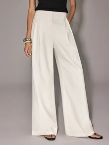 Anewsta Essential Elegant Modest Versatile Casual Outing Work Office Commute Women's Off-White Loose Long Pants Minimalist Old Money Style Business Banquet Fall - Apricot - View 9