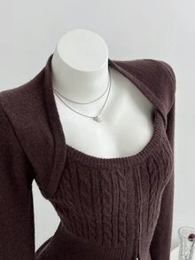 Elamini Women's Casual Fitted Front Zipper Sweater, Autumn/Winter - Brown - View 5
