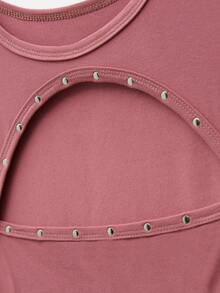Nöista Dusty Rose Fitted Top With Studded Cut-Out Detail For Party Club Going Out And Evening Occasions Autumn Sexy - Rusty Rose - View 12