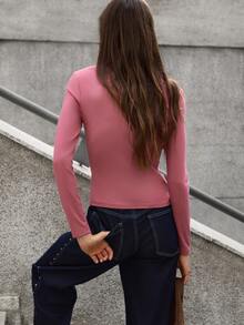 Nöista Dusty Rose Fitted Top With Studded Cut-Out Detail For Party Club Going Out And Evening Occasions Autumn Sexy - Rusty Rose - View 8