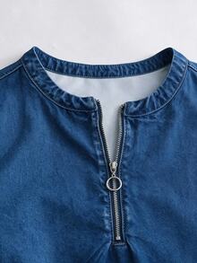 EMERY ROSE Women's Half-Zip Casual Western Versatile Denim Top For Daily Wear Autumn Going Out Everyday Tops Blue - Blue - View 5