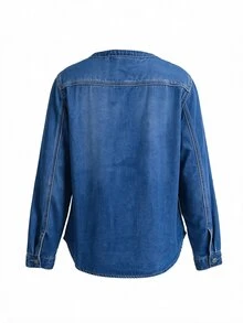 EMERY ROSE Women's Half-Zip Casual Western Versatile Denim Top For Daily Wear Autumn Going Out Everyday Tops Blue - Blue - View 7