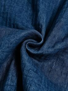 EMERY ROSE Women's Notch V-Neck Rolled Sleeve Pocket Casual Denim Top - Blue - View 4