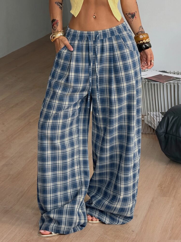 Coolane Women's Summer Minimalist Boho Vacation Outfits Casual Basic Daily Wear Linen Comfortable Low Rise Baggy Pants - Blue - View 6