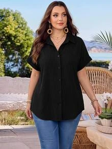 Rosumi 大码女式早春紫水晶紫 3/4 袖衬衫 - 藏蓝色 - 查看 6