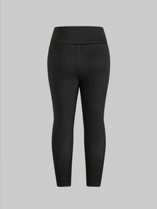 SHEIN 女童秋冬加厚內裡保暖緊身褲，開學休閒保暖緊身褲 - 黑色 - 查看 5