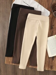 SHEIN 女童秋冬加厚內裡保暖緊身褲，開學休閒保暖緊身褲 - 黑色 - 查看 7