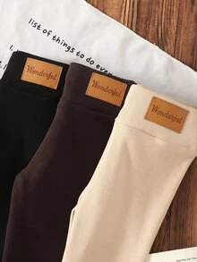 SHEIN 女童秋冬加厚內裡保暖緊身褲，開學休閒保暖緊身褲 - 黑色 - 查看 6