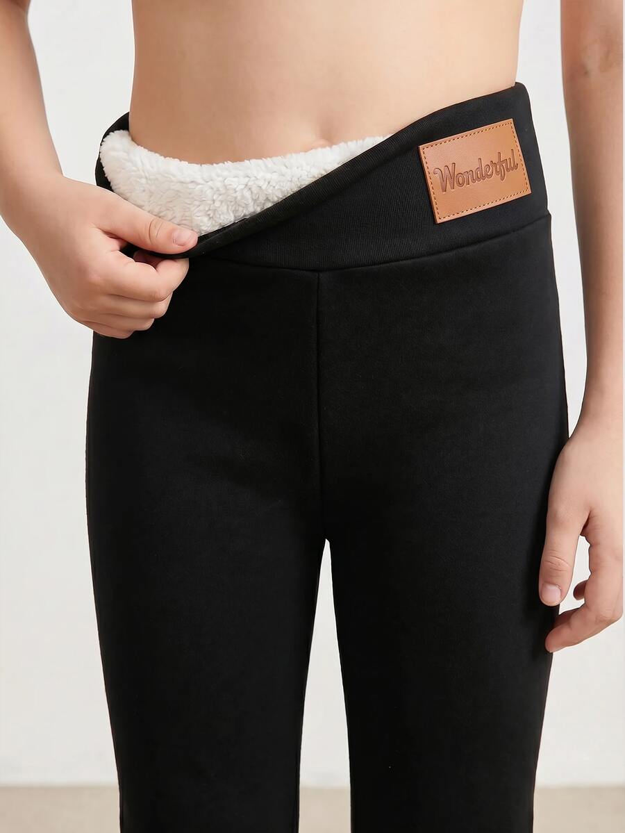 SHEIN 女童秋冬加厚內裡保暖緊身褲，開學休閒保暖緊身褲