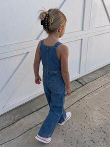 Hapijoa Overall dan Jumpsuit Denim Model Lurus Kasual untuk Anak Perempuan di Musim Gugur - Dark Wash - View 2