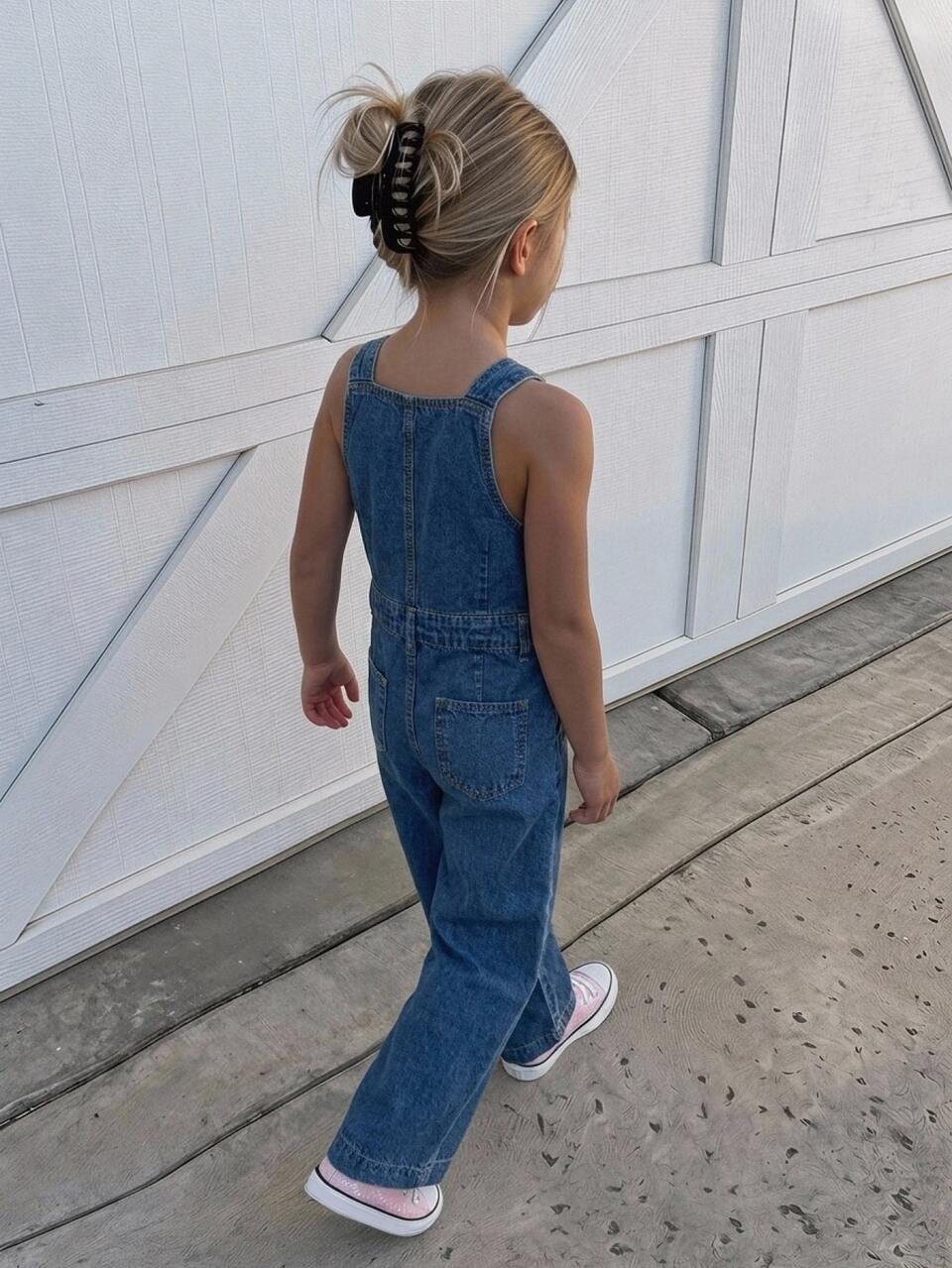 Casual Straight Leg Denim Overalls And Jumpsuit For Young Girls Fall