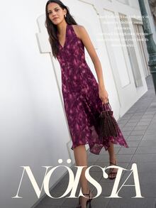 Nöista 花卉印花不對稱下擺掛脖洋裝 - 酒紅色 - 查看 4