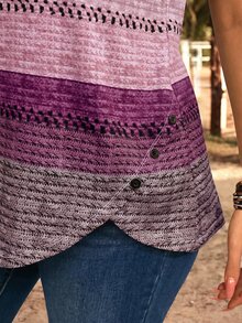 EMERY ROSE Plus Size Women Round Neck Color Block Casual Everyday Short Sleeve T-Shirt - Red Violet - View 6