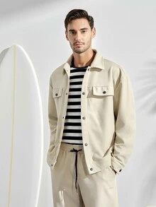VeloEdit Men's Waffle Textured Jacquard Blazer And Pants Casual Suit, Men Two Pieces Outfits, Fall Clothes - Apricot - View 5