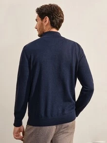 VeloEdit Men's Casual Stand Collar Sweater, Autumn/Winter - Navy Blue - View 3