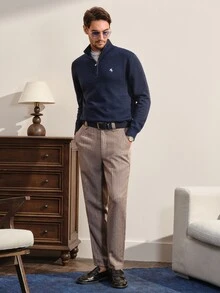 VeloEdit Men's Casual Stand Collar Sweater, Autumn/Winter - Navy Blue - View 2