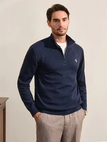 VeloEdit Men's Casual Stand Collar Sweater, Autumn/Winter - Navy Blue - View 5
