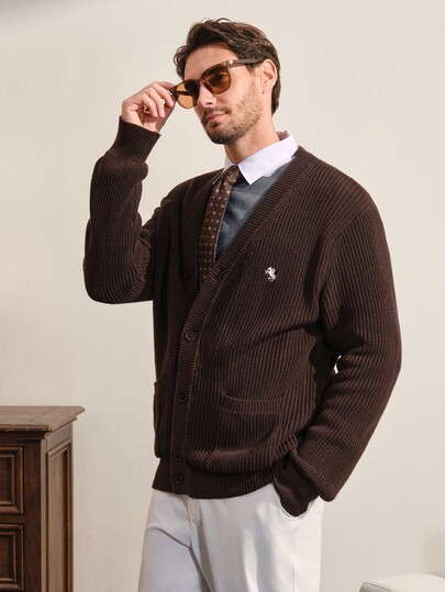 VeloEdit Men's Knight Pattern Casual Versatile Daily Wear Cardigan