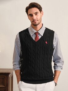 VeloEdit Men's Casual Versatile Knit Vest - Black - View 6