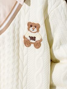 SHEIN Little Byeori 2件組兒童小男孩休閒紋理布料2合1衛衣與燈芯絨卡其褲套裝，適合秋冬、學校、家庭聚會、返校、運動、秋季穿搭、冬季穿搭、生日派對 - 彩色 - 查看 5