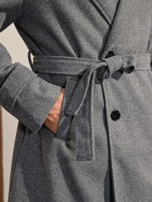 VeloEdit Loose Fit Men's Lapel Collar Drop Shoulder Belted Long Sleeve Overcoat, Fall Winter - Grey - View 9
