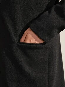 VeloEdit 男士前开襟长袖口袋休闲夹克，商务外出大衣，送给朋友、丈夫、男友的礼物，男士黑色风衣，男士双排扣大衣，男士系带大衣 - 純黑 - 查看 9