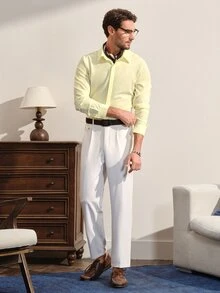 VeloEdit Men's Long Sleeve Dress Shirt,Pale Yellow,Autumn,Business Casual,Office & Formal Button-Up,All-Season Comfort Regular Fit,Smooth Texture,Ceremony - Light Yellow - View 9