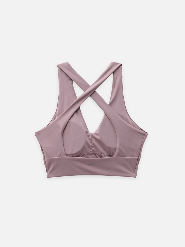 Nöista Gym Top With Removable Pads, Gathered Front Detail And Crossed Back Straps. Designed For Fall/Winter Activewear, Barre And Active Workouts.. - Dusty Pink - View 7