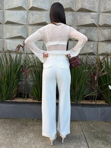 Yohana Edit Women's Plain Color Pleated Business Casual Trousers Old Money Style,Women Dress Pants - White - View 2