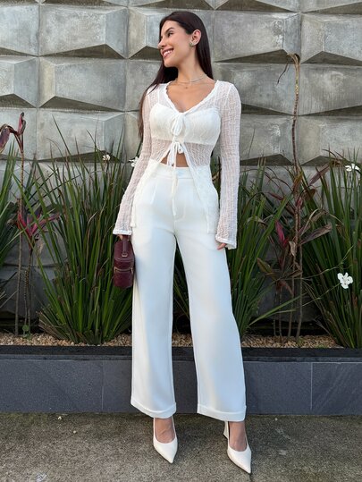 Yohana Edit Women's Plain Color Pleated Business Casual Trousers Old Money Style,Women Dress Pants