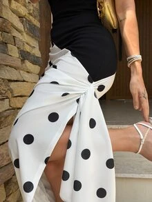 Yohana Edit Women's Summer Casual Polka Dot Print Asymmetric Hem Ruched Sleeveless Dress,Dresses For Women Summer - Black and White - View 6